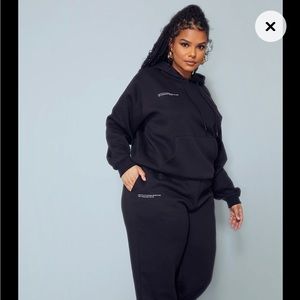 PRETTYLITTLETHING Plus Black Est 2012 Oversized Hoodie & joggers